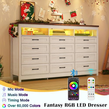 Farmhouse 12 Drawer Dresser with LED Lights, view 6