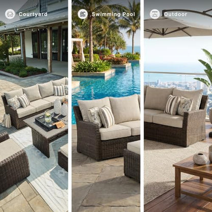 Signature Design by Ashley Brook Ranch Outdoor Sectional, All‑Weather Resin Wicker Patio Furniture With High‑Performance Cushions, Durable Aluminum Frame, Neutral