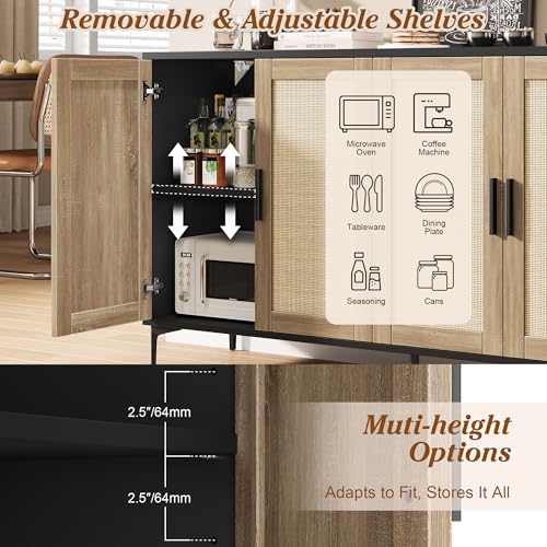 Sideboard Buffet Cabinet with Storage, 48" Rattan Coffee Bar, view 5