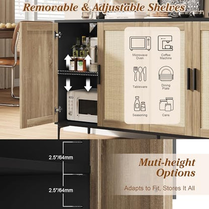 Sideboard Buffet Cabinet with Storage, 48" Rattan Coffee Bar, view 5