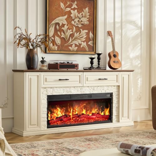 70" Electric Fireplace with Mantel, Fireplace TV Stand with Cabinet Drawers, view 5