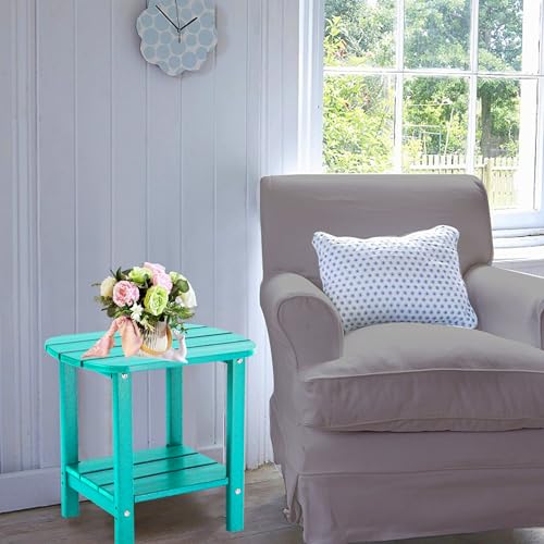 Double Adirondack Side Table, Outdoor Side Tables, End Tables for Patio, Backyard,Pool, Indoor Companion, Easy Maintenance & Weather Resistant(Turquoise)