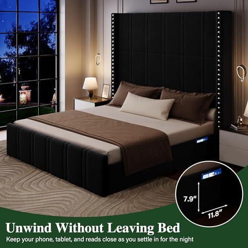 Black King Size Bed Frame and Headboard, view 8