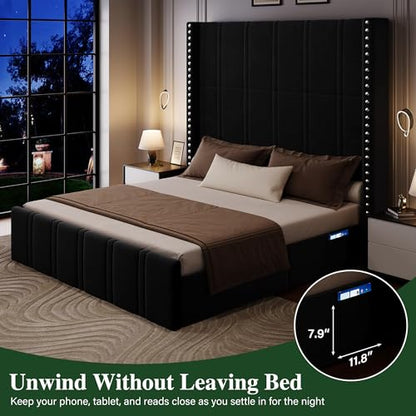Black King Size Bed Frame and Headboard, view 8