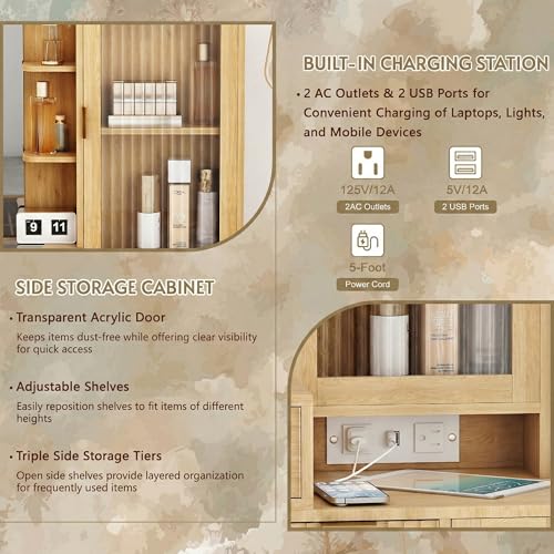 49" Wooden Vanity Desk with Mirror and Lights, view 6