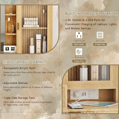 49" Wooden Vanity Desk with Mirror and Lights, view 6