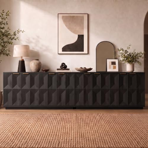 118" Sideboard Buffet Cabinet with 3D Geometric Doors, Long Credenza, view 2