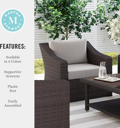 Bedford Indoor-Outdoor Patio Accent Chair with Rattan Wicker Finish in Brown with Tan All-Weather Cushions