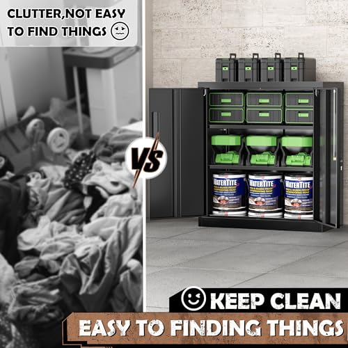 36” Metal Storage Cabinet with Doors and Shelves，Garage Cabinets, Lockable Storage Cabinet for Home, Office, Pantry (Black)