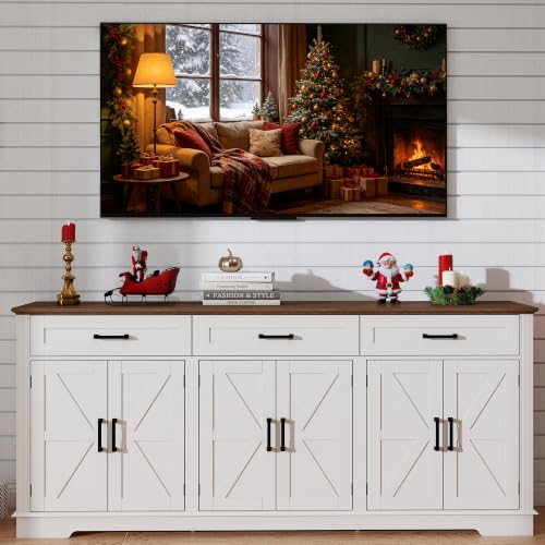 70" Farmhouse Buffet Cabinet with Storage 3 Drawers & 6 Barn Doors, White, view 6