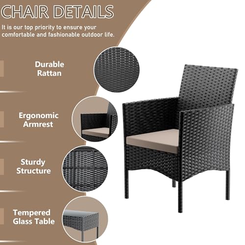 4 Pieces Patio Furniture Set Outdoor Conversation Set Rattan Furniture Set Wicker Chairs and Sofa with Glass Table for Porch Pool Backyard Garden Sand