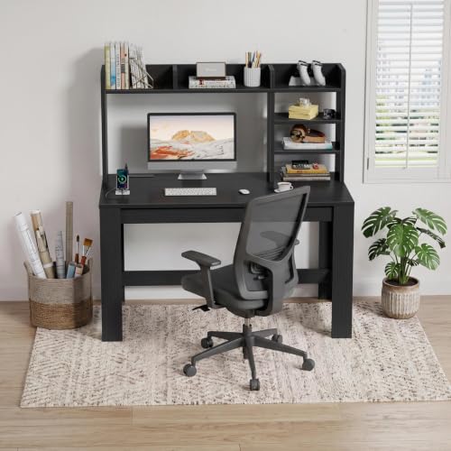 43" Black Gaming Desk with Hutch and Built-in Power Outlet, view 5