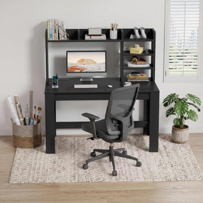 43" Black Gaming Desk with Hutch and Built-in Power Outlet, view 5