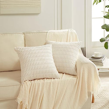 Fancy Homi 4 Packs Decorative Throw Pillow Covers for Living Room Couch Bed, Modern Farmhouse Boho Home Décor Accent Cushion Case, 18" x 18", Neutral