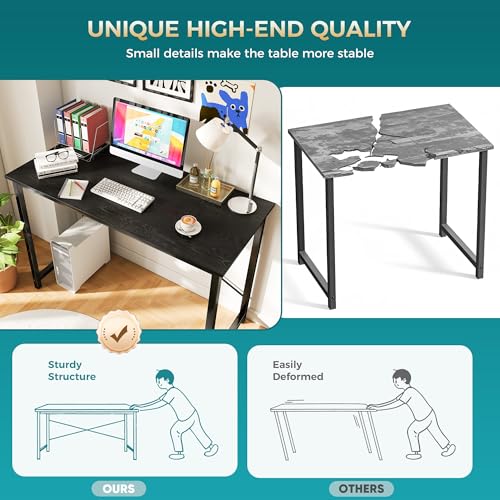 44 Inch Computer Office Desk for Small Spaces, Writing Gaming Work Desk Modern Study Table with Metal Frame Home Bedroom, Black