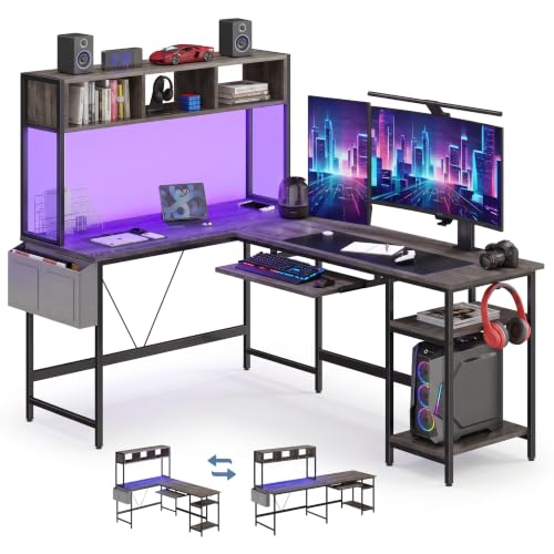 67" L Shaped Gaming Desk, Reversible Computer Desks with LED Lighting, view 2