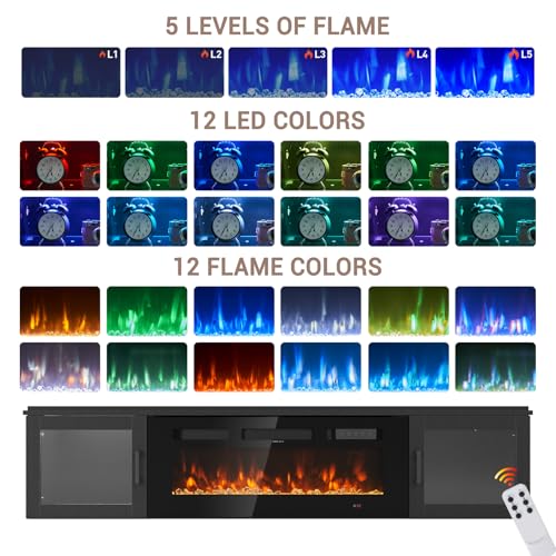 70" Floating Fireplace TV Stand Fits TVs Up to 80", Black&Black, view 7