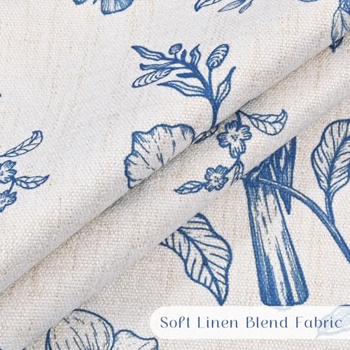 Floral Linen Throw Pillow Covers 18x18 Inches Set of 2, Farmhouse Decorative Couch Pillow Covers with Ruffle, French Country Throw Pillowcases Soft Cushion Covers for Sofa Bed Living Room, Blue