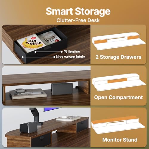 40 x 24 inch Small Electric Standing Desk with 2 Drawers, C-Clamp Mount Compatible, Height Adjustable Sit Stand Desk, Home Office Stand Up Desk with 4 Memory Height Settings, Walnut