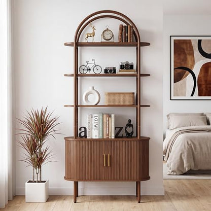 71" Tall Arched Bookshelf, Mid Century Modern Bookcase, view 2