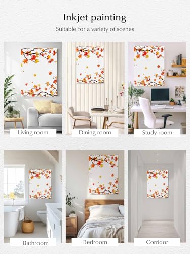 NuYeBiofx Thanksgiving Maple Leaf Canvas Wall Art Prints,48"x32" Framed Picture Artwork Fall Orange Red Leaves Printed Canvas Oil Painting for Living Room Bedroom Office,Ready to Hang
