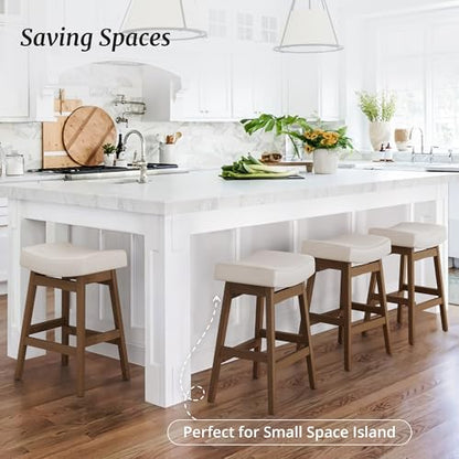 Bar Stools Set of 3, Barstools with Sturdy Wood Legs, view 6