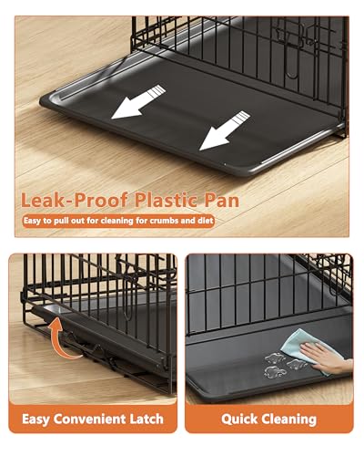 24 Inch Double Door Small Dog Crate with Divider Panel and Leak- Proof Pan Tray, view 7