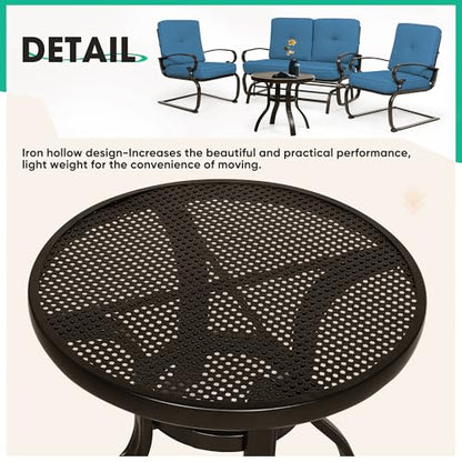 Patio Conversation Sets - Outdoor Metal Furniture Set (Peacock Blue, Wrought Iron, 4Pcs Including Glider, Bistro Table, 2 Spring Lounge Chairs)