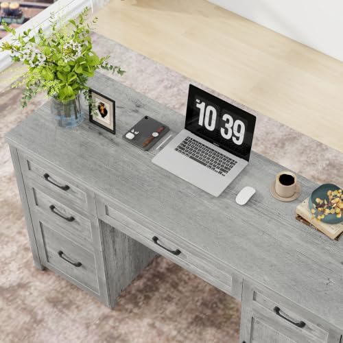 Farmhouse 61'' Executive Desk with 5 Drawers,Grey, view 6