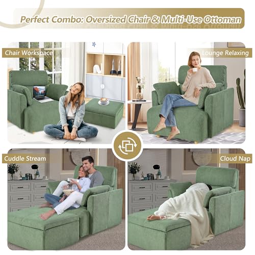 Oversized Accent Chair with Storage Ottoman, Lounge Armchair with 2 Arm Pillows, view 5