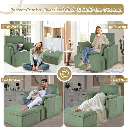 Oversized Accent Chair with Storage Ottoman, Lounge Armchair with 2 Arm Pillows, view 5