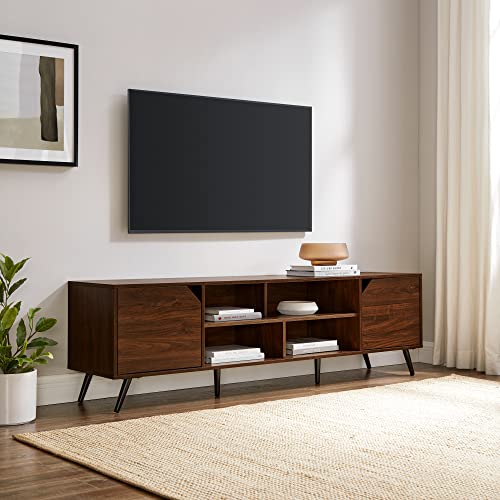Nora Modern Minimal Open-Shelf TV Stand for TVs up to 80 Inches, 70 Inch, Dark Walnut
