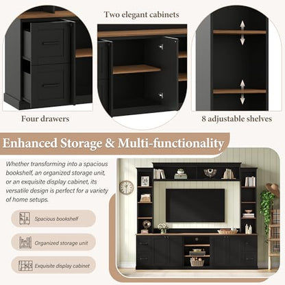 4-in-1 Entertainment Center with Bookshelf for TVs up to 70", Black, view 5