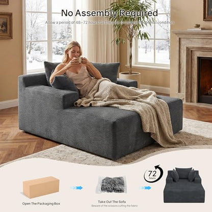 66" Chaise Lounge Chair Indoor, Oversized Boneless Lounge Chair with 3 Pillows, view 5