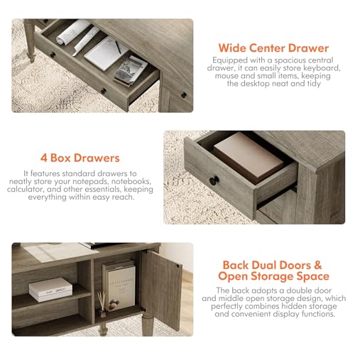 Farmhouse Executive Desk with Drawers, view 7