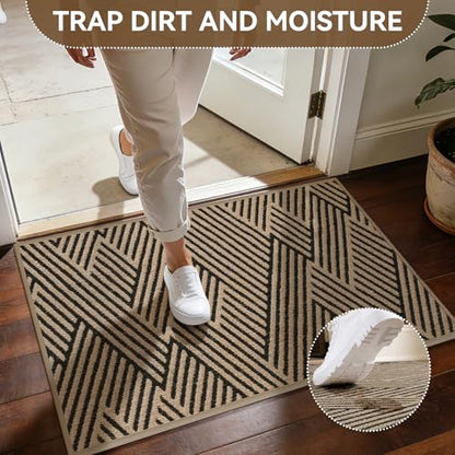 Front Door Mat Indoor Outside Entrance Non-Slip Mats Brown 17"x30", view 4