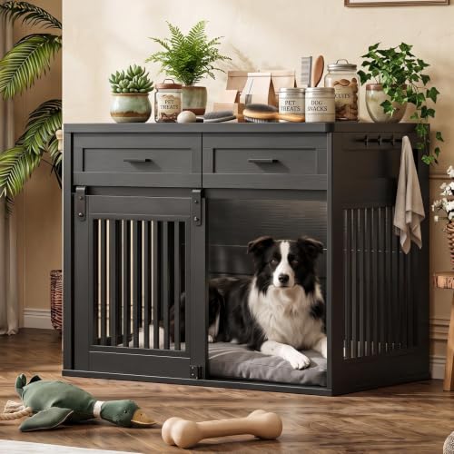 44.5in Dog Crate Furniture,Heavy Duty Dog Kennel with 2 Storage Drawers, view 2