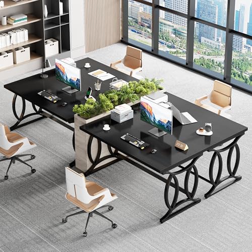 Black Home Office Desk, 55 Inch Metal Wood Computer Desk, view 8