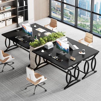 Black Home Office Desk, 55 Inch Metal Wood Computer Desk, view 8