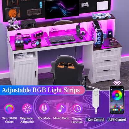 65" Farmhouse Home Office Desk with 3 Drawers and LED Lights, view 4