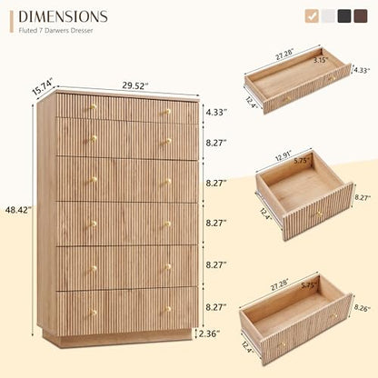 Fluted Dresser for Bedroom with 7 Drawers, view 3
