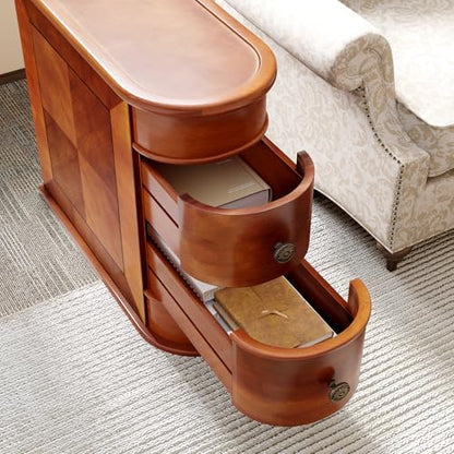 Wood End Table with 2 Drawers Sofa Side Table, No Assembly Required Vintage Slim Nightstand Bedside Table for Bedroom