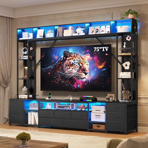 Large Entertainment Center with 11 Fabric Drawers & LED Lights, view 2