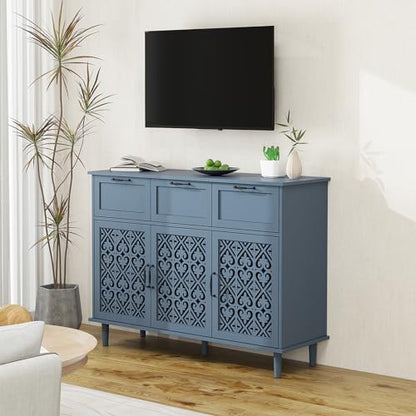 Blue 3 Doors 3 Drawers Buffet Sideboard Cabinet - Accent Cabinet with Adjustable Shelves，47 Inch Wide Wood Storage Cabinets for Dining Room,Living Room and Kitchen