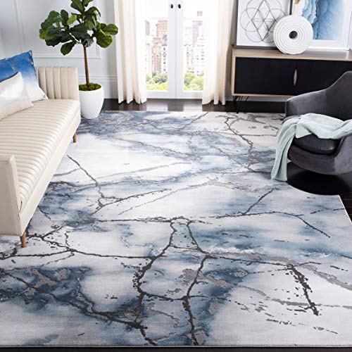 SAFAVIEH Craft Collection Area Rug - 8' x 10', Grey & Blue, Modern Abstract Design, Non-Shedding & Easy Care, Ideal for High Traffic Areas in Living Room, Bedroom (CFT877L)