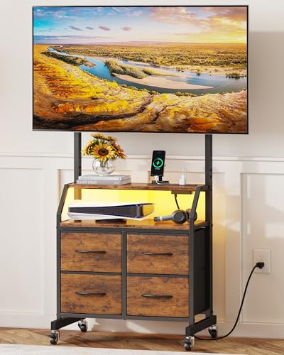 Rolling TV Stand with Mount & 4 Fabric Drawers for 32-75 inch TVs, view 2