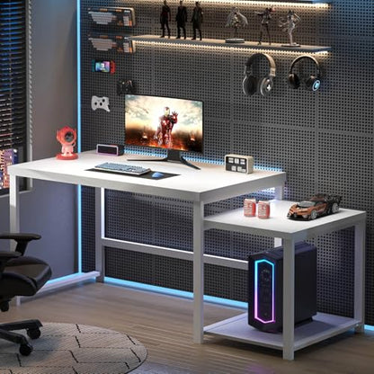 Large White Computer Desk, Home Office Desk with Printer Space & PC Tower Stand, view 8