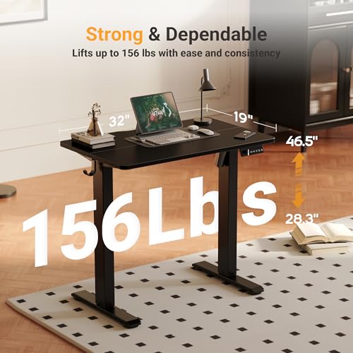 Electric Standing Desk, 32x19 Inch, Black, view 4