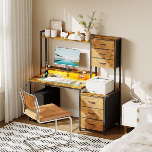 47 Inch Computer Gaming Desk with Hutch Power Outlet and LED Strip, view 3