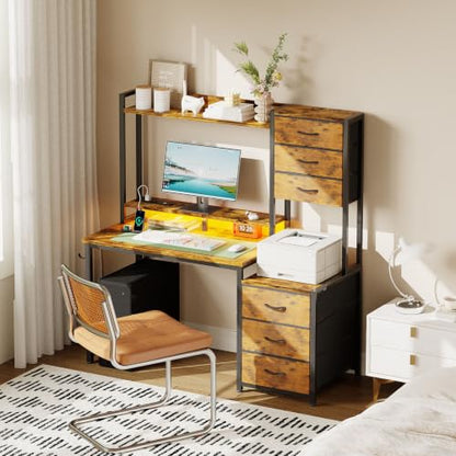47 Inch Computer Gaming Desk with Hutch Power Outlet and LED Strip, view 3